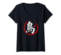 Mujer Carácter Kanji de palabra japonesa "Bird" Camiseta Cuello V