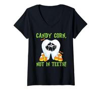 Mujer Caramelo Maíz No En Los Dientes Odontología Dental Halloween Camiseta Cuello V
