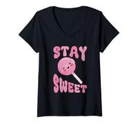 Mujer Caramelos Lindos y Lindos Kawaii Lollipop Stay Sweet Camiseta Cuello V