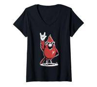 Mujer Cardenal del Norte Redbird Punk Rock Rocker Heavy Metal Camiseta Cuello V