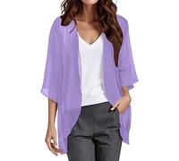 Mujer Cardigan Mujer Verano Manga 3/4 Playa Cardigan Boho Style Suelto Chal de Gasa Ropa de Baño Cover Up Kimono Bikini Cover