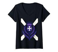 Mujer Cardo estilizado St Andrews Cross y Saltire Camiseta Cuello V