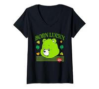 Mujer Care Bears Good Luck Bear Born Lucky St. Patrick's Day Camiseta Cuello V