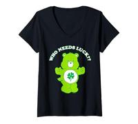 Mujer Care Bears Good Luck Bear Who Needs Luck St. Patrick's Day Camiseta Cuello V