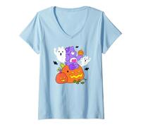 Mujer Care Bears Halloween Harmony Bear Holding A Happy Pumpkin Camiseta Cuello V