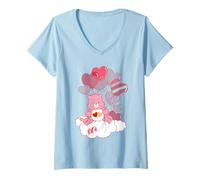 Mujer Care Bears Love A Lot Bear and Heart Balloons Valentine Camiseta Cuello V
