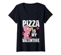 Mujer Care Bears Love A Lot Bear Pizza is My Valentine Camiseta Cuello V