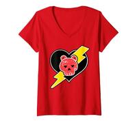 Mujer Care Bears Skull and Heart Badge Camiseta Cuello V