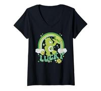 Mujer Care Bears St. Patrick's Day Lucky Bear Rainbow Portrait Camiseta Cuello V