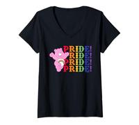 Mujer Care Bears Stacked Pride Rainbow Cheer Bear Camiseta Cuello V