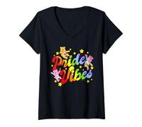 Mujer Care Bears: Unlock The Magic Pride Vibes Stars and Rainbows Camiseta Cuello V