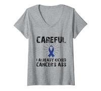 Mujer Careful, I Already Kicked Cancer's Ass, Cancer Survivor Can Camiseta Cuello V
