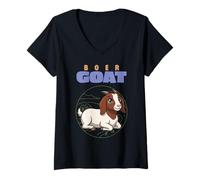 Mujer Caricatura Boer Cabra Granja Animal Amante Lindo Cabras Camiseta Cuello V