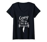 Mujer Caring For My Tribe Cute Bojo Regalo Vintage con Flechas Camiseta Cuello V