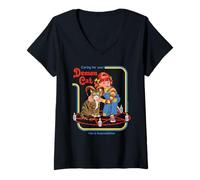 Mujer Caring For Your Demon Cat Retro Vintage Funny Adult Humor Camiseta Cuello V