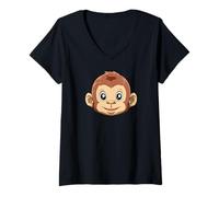 Mujer Carita Sonriente De Bebé Mono De Dibujos Animados Camiseta Cuello V