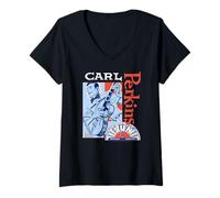 Mujer Carl Perkins Dance Album Retrato Retro Arte Lineal Camiseta Cuello V