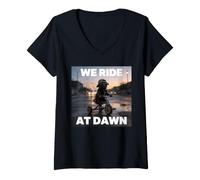 Mujer Carlino para Hombres, Mujeres, niños, niñas, We Ride At Dawn Cute Camiseta Cuello V