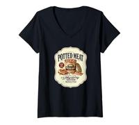 Mujer Carne EN Maceta Cada Lata ES UNA Sorpresa MISTERIOSA Divertido Foodie Camiseta Cuello V