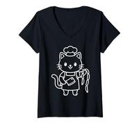 Mujer Carnicero Kawaii Gato Carnicería Preparación de la Carne Camiseta Cuello V