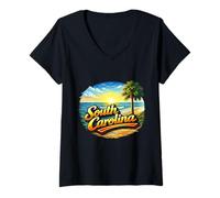 Mujer Carolina del Sur, costero, Amanecer, Playa, Paisaje Camiseta Cuello V