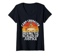 Mujer Carp Crusader Buscando la balanza de la Justicia Pesca de la Carpa Camiseta Cuello V