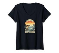 Mujer Carp Fishing Motivo de Carpa Vintage Tu Suerte Pescando Camiseta Cuello V