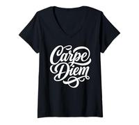 Mujer Carpe Diem Sieze el día Frase Latina Camiseta Cuello V