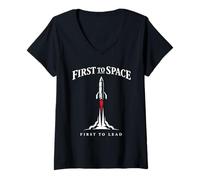Mujer Carrera Espacial Guerra Fría Sputnik Cosmonaut Rocket Historia Camiseta Cuello V