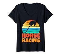 Mujer Carreras de Caballos Hobby Equitación y Equitación Camiseta Cuello V