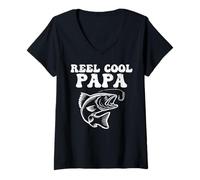 Mujer Carrete de Pesca Cool Papa Bass Día del Padre Pescador Papá Hombres Camiseta Cuello V