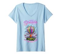 Mujer Carried by Dreams Lifted by Hot Air Balloons Camiseta Cuello V