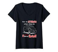 Mujer Carro de camping con texto en alemán Camiseta Cuello V