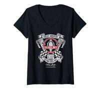 Mujer Carroll Shelby Cobra Piston Checkered Camiseta Cuello V