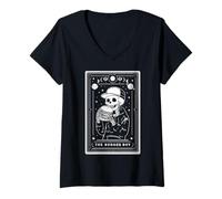 Mujer Carta de Tarot con Forma de Esqueleto de Hamburguesa The Burger Boy Witchy Moon Camiseta Cuello V