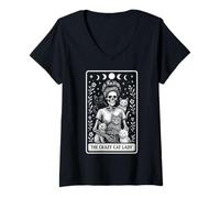 Mujer Carta de Tarot con Forma de Esqueleto de The Crazy Cat Lady Cat Mom Witchy Moon Camiseta Cuello V