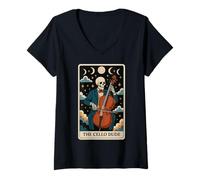 Mujer Carta de Tarot con Forma de Esqueleto para violonchelistas The Cello Dude, Luna Bruja Camiseta Cuello V