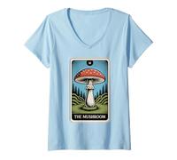 Mujer Carta de Tarot de Hongos Amanita Muscaria Mosca Agaric Hongo Camiseta Cuello V