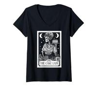 Mujer Carta de Tarot de The Cake Lady Cake Baker Cake Baking con Forma de Esqueleto Camiseta Cuello V