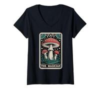 Mujer Carta de Tarot Fly Agaric Amanita Muscaria Mushroom The Magician Camiseta Cuello V