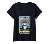 Mujer Carta de Tarot Fly Agaric Amanita Muscaria Mushroom The Magician Camiseta Cuello V