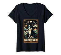 Mujer Carta de Tarot para Perros Boston Terrier The Bostie Witchy Moon Camiseta Cuello V