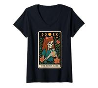 Mujer Carta de Tarot The Boba Girl Bubble Tea Milk Tea Witchy Moon Camiseta Cuello V
