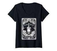 Mujer Carta de Tarot The Boba Tea Bubble Tea Milk Tea Witchy Moon Camiseta Cuello V