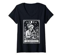 Mujer Carta de Tarot The Botanist Botany Gardening Plant Witchy Moon Camiseta Cuello V