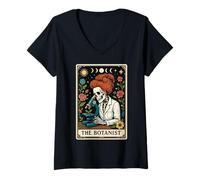 Mujer Carta de Tarot The Botanist Botany Gardening Plant Witchy Moon Camiseta Cuello V
