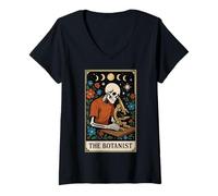 Mujer Carta de Tarot The Botanist Botany Gardening Plant Witchy Moon Camiseta Cuello V