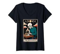 Mujer Carta de Tarot The Botanist Botany Gardening Plant Witchy Moon Camiseta Cuello V