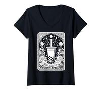 Mujer Carta de Tarot The Bubble Tea Boba Milk Tea Witchy Moon Camiseta Cuello V