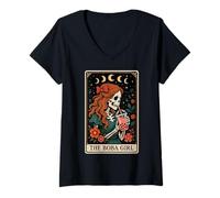 Mujer Carta de Tarot The Bubble Tea Boba Tea Milk Tea Skeleton Witchy Camiseta Cuello V